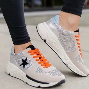 White Raven Quincy Women's Glitter Sneakers Shoes Star Logo Size 9 Fairycore